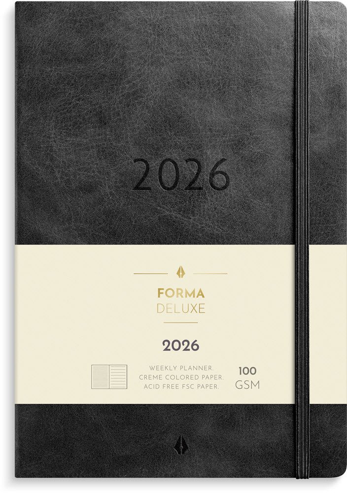 A5 Forma Deluxe ugekalender tvrf. sort kunstskind 2026