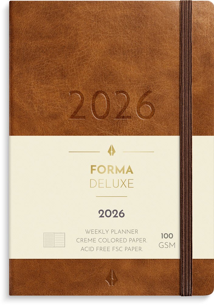 A6 Forma Deluxe ugekalender tvrf. brun kunstskind 2026