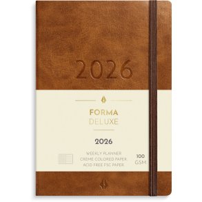 A6 Forma Deluxe ugekalender tvrf. brun kunstskind 2026