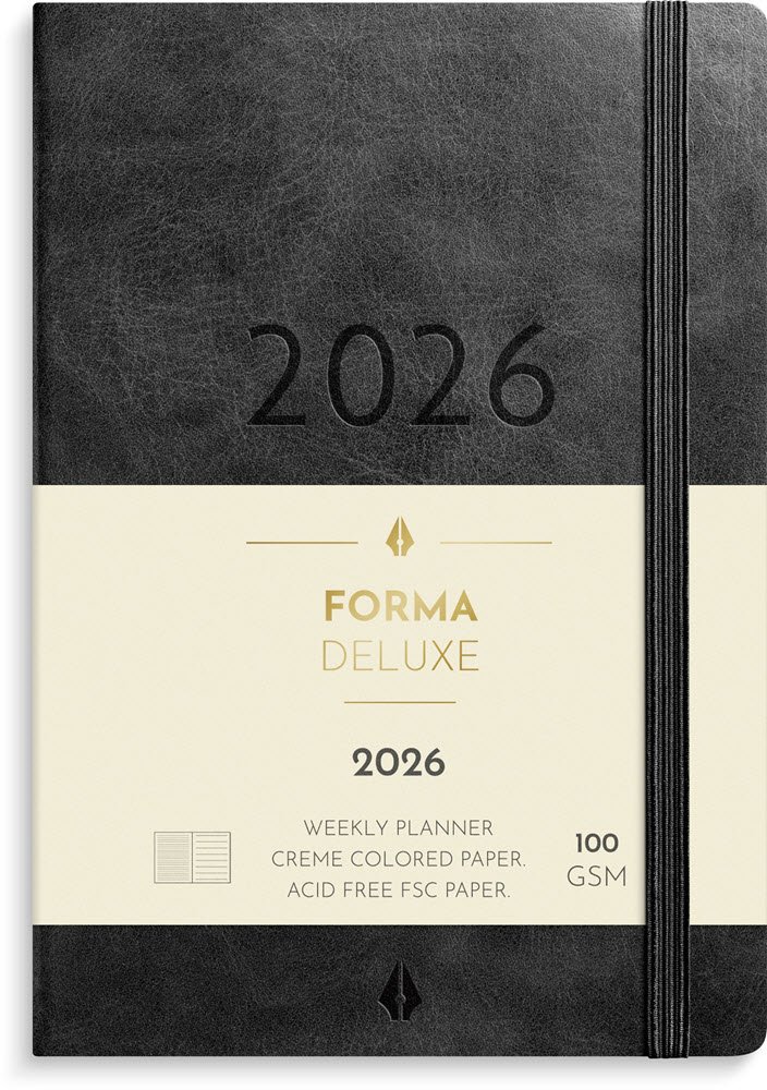 A6 Forma Deluxe ugekalender tvrf. sort kunstskind 2026
