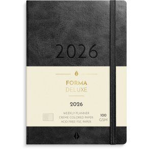 A6 Forma Deluxe ugekalender tvrf. sort kunstskind 2026