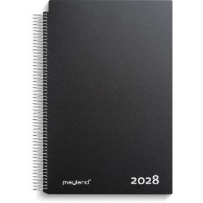 Aftalekalender A4 dag sort PP-plast 2028
