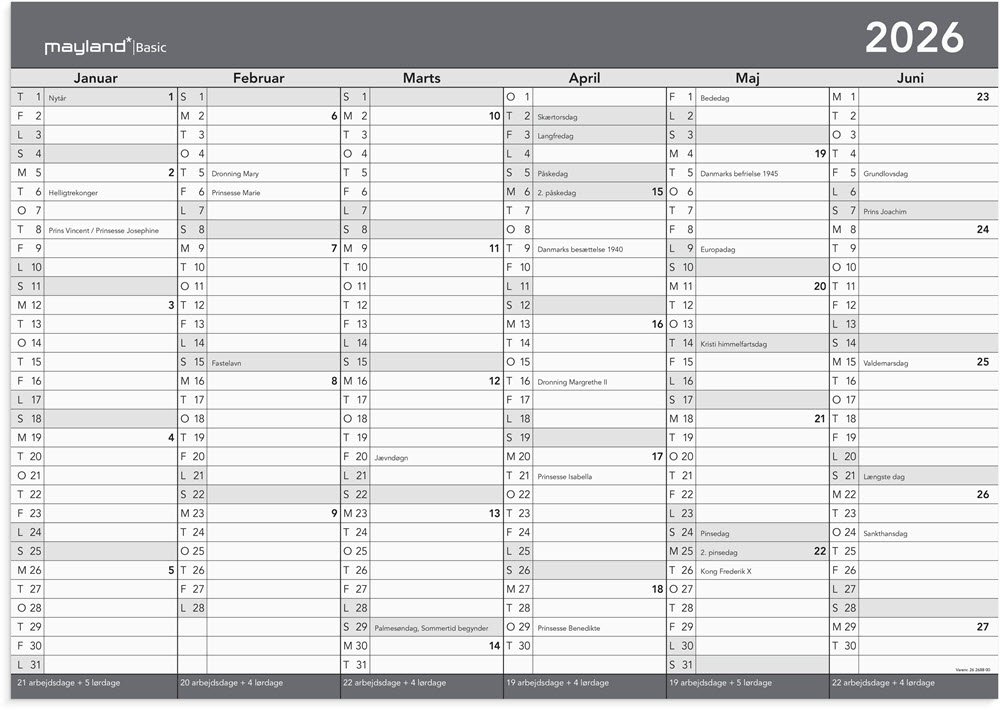 Basic kontorkalender m/whiteboard-funktion A2 2026
