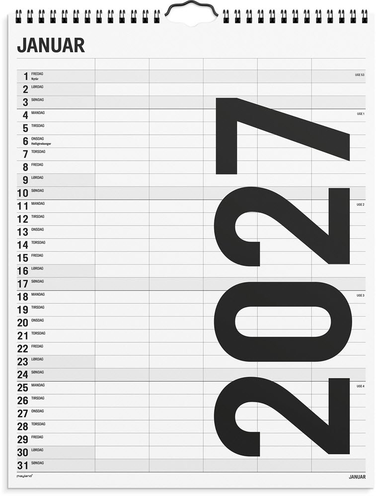 Familiekalender Black and White 5 kol. 2027