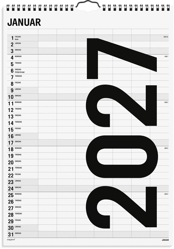 Familiekalender Black and White 7 kol. 2027