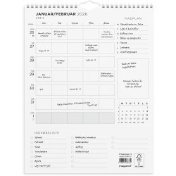 Familiekalender Ugeplan m. lister 2026