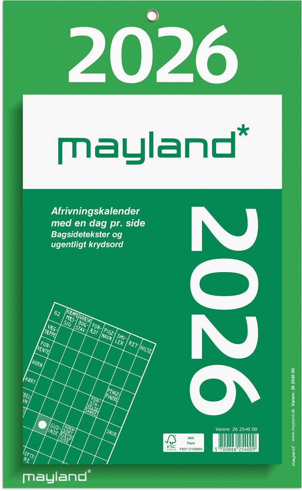 Kmpeafrivningskalender m/bagsidetekst 2026