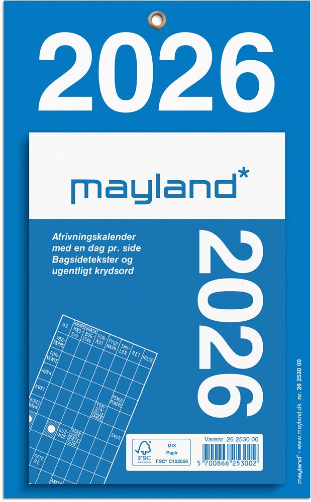 Kontorafrivningskalender m/bagsidetekst 2026