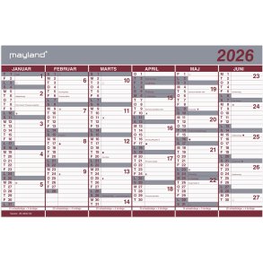 Kontorkalender Dobbelt halvrskalender 2026