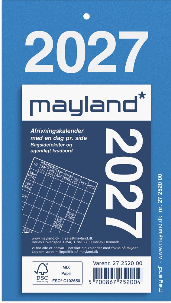 Mayland 2027 Afrivningskalender m. bagside tekst 
