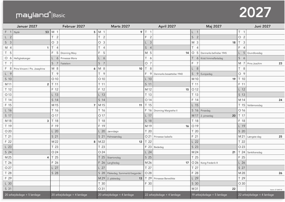Mayland 2027 Basic Kontorkalender A3