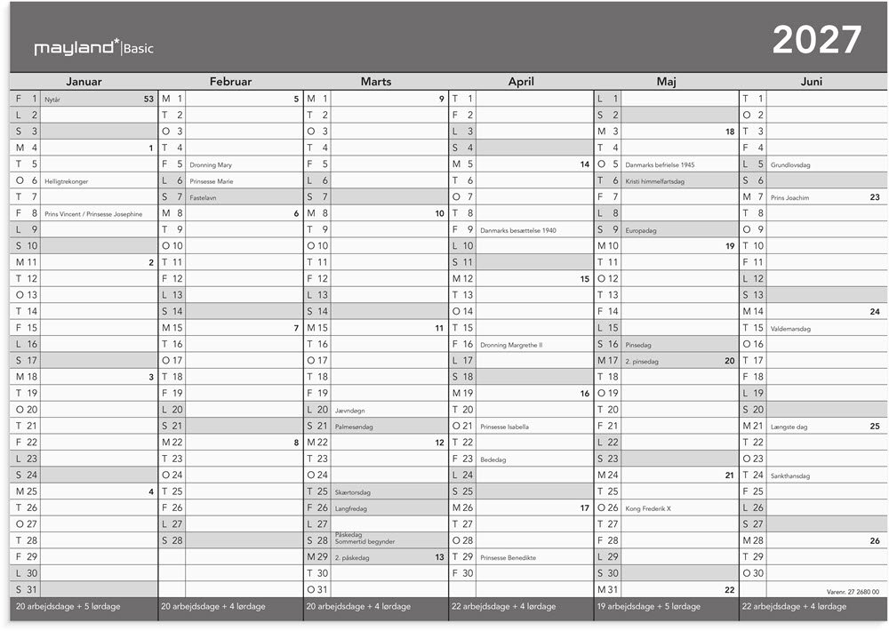 Mayland 2027 Basic Kontorkalender A4