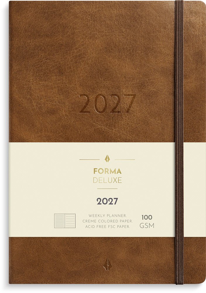 Mayland 2027 Forma Deluxe A5 Ugekalender tv�rformat brun kunstskind