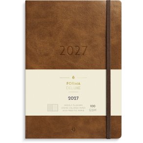 Mayland 2027 Forma Deluxe A5 Ugekalender tv�rformat brun kunstskind