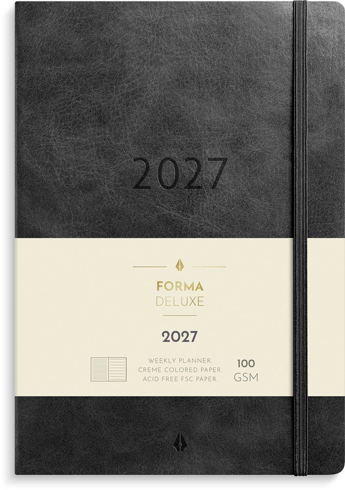 Mayland 2027 Forma Deluxe A5 Ugekalender tv�rformat sort kunstskind