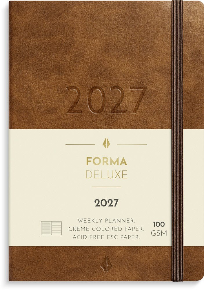Mayland 2027 Forma Deluxe A6 Ugekalender tv�rformat brun kunstskind