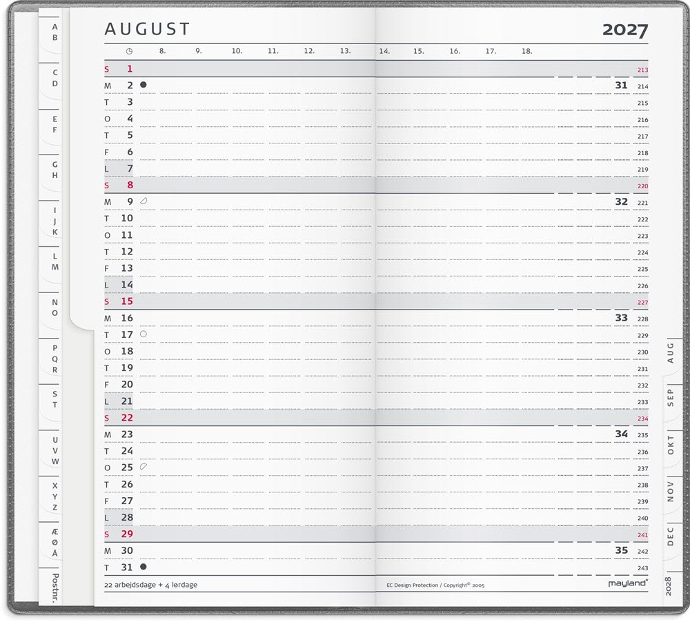 Mayland 2027 Index Planner m�nedskalender m�rkegr� pp-plast