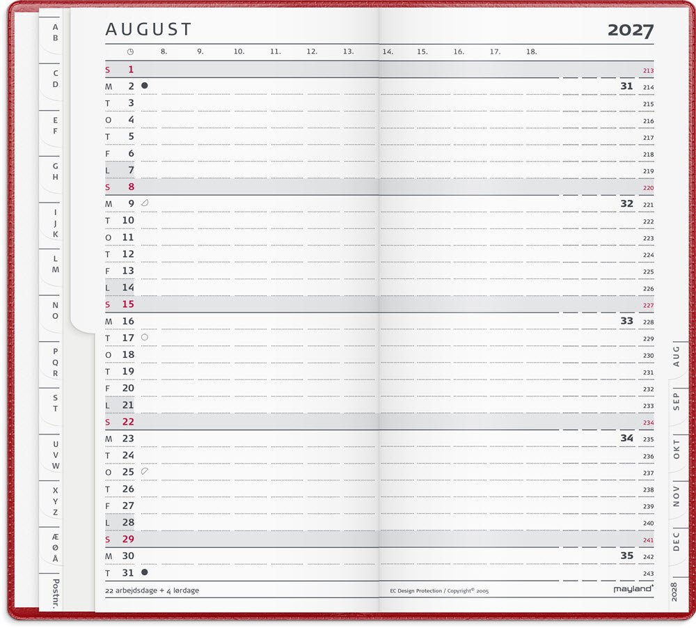Mayland 2027 Index Planner m�nedskalender r�d vinyl