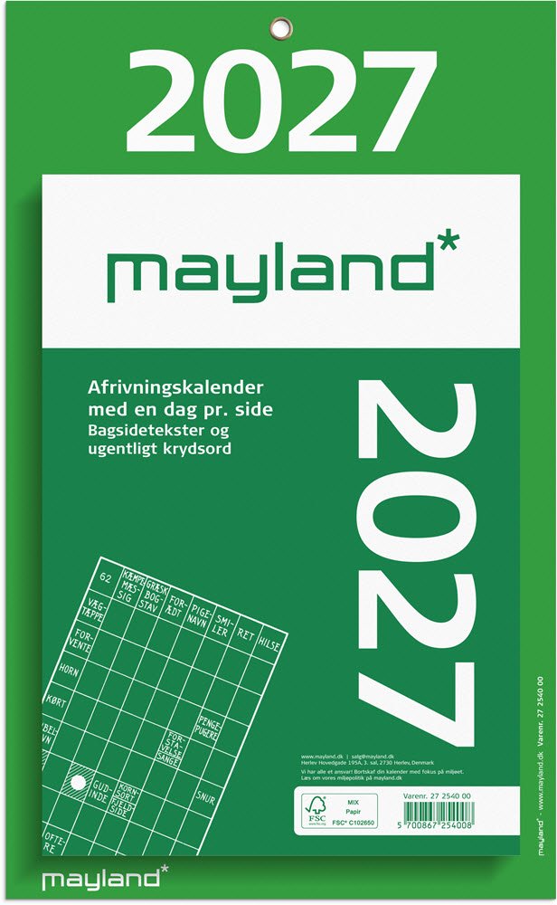 Mayland 2027 K�mpe afrivningskalender m. bagside tekst 
