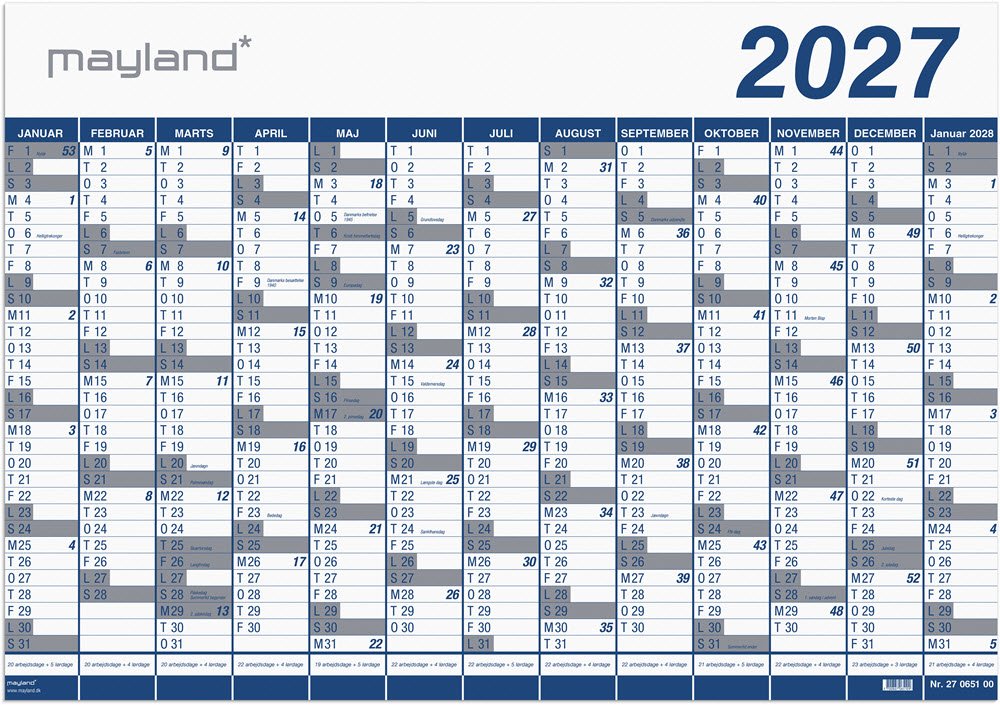 Mayland 2027 K�mpe kalender 1x13 mdr. 