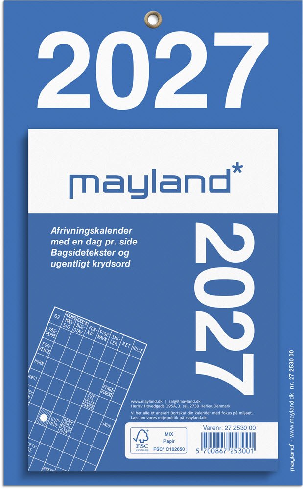Mayland 2027 Kontor afrivningskalender m. bagside tekst 