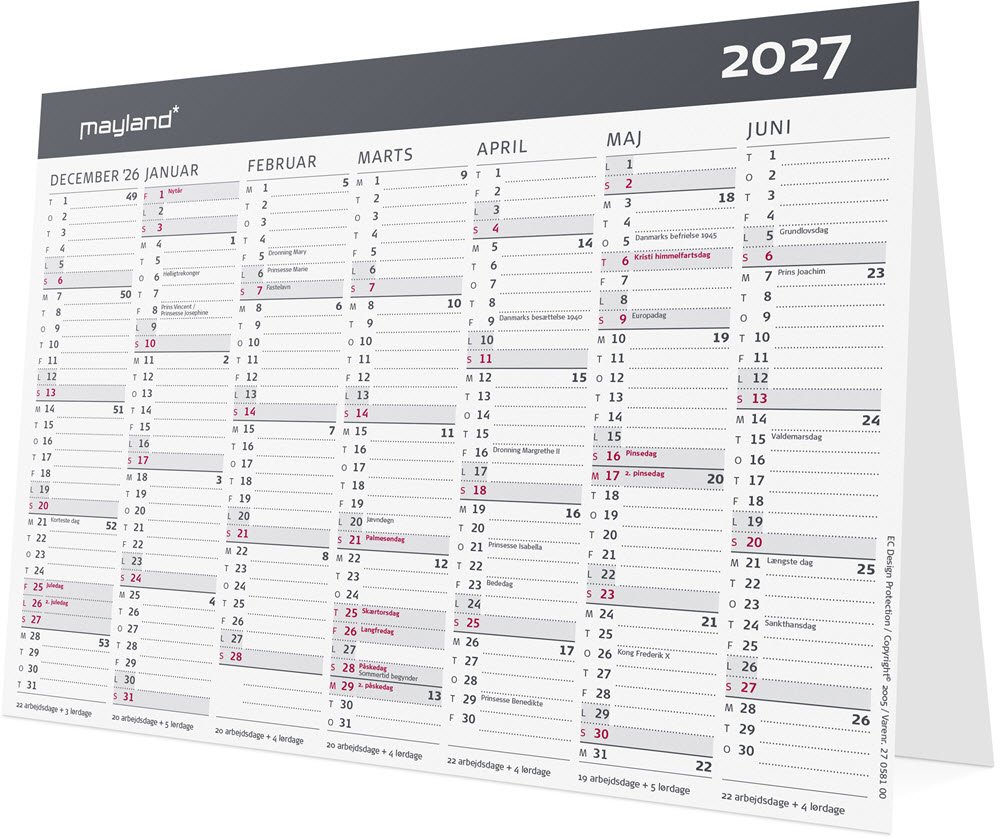 Mayland 2027 Kontor bordkalender moderne A5