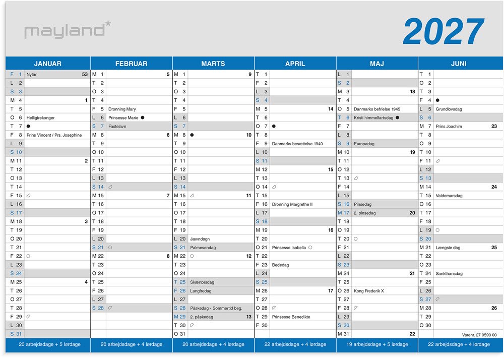 Mayland 2027 Kontorkalender Klassisk A4