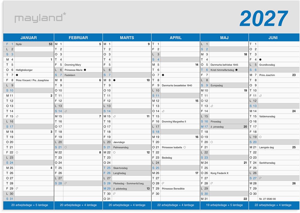 Mayland 2027 Kontorkalender Klassisk A5
