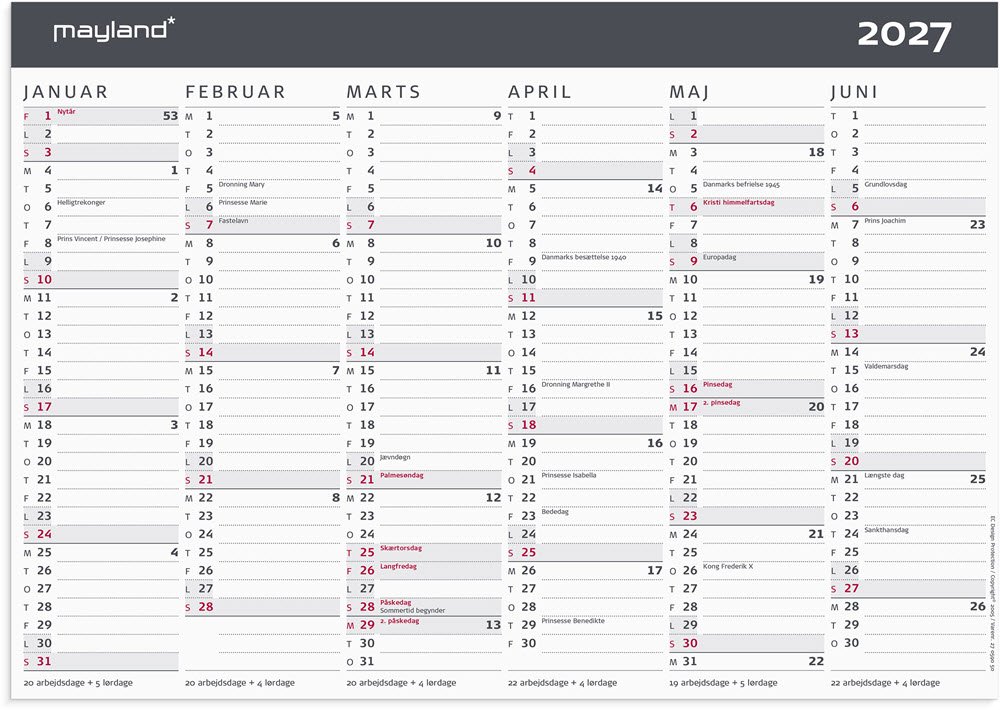 Mayland 2027 Kontorkalender Moderne A4