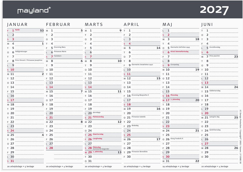 Mayland 2027 Kontorkalender moderne A5