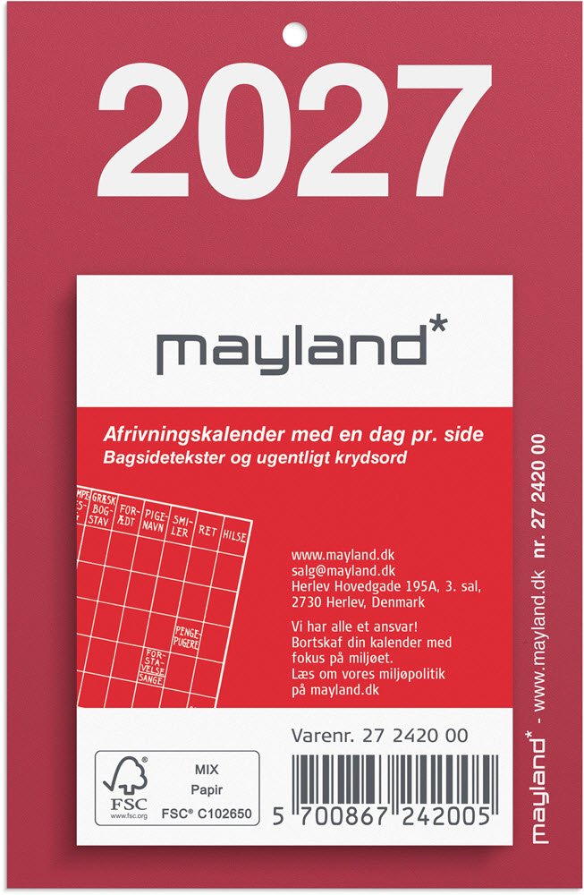Mayland 2027 Lille afrivningskalender m. bagside tekst 