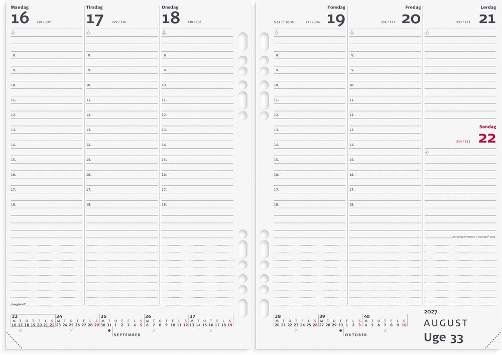 Mayland 2027 System A5 ugekalender h�jformat Refil 