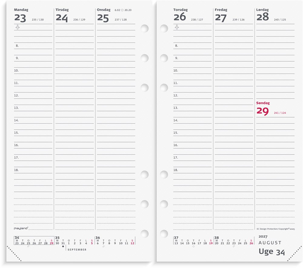 Mayland 2027 System PP ugekalender H�jformat Refil