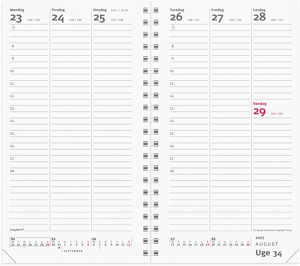 Mayland 2027 Week Planner h�jformat Refil