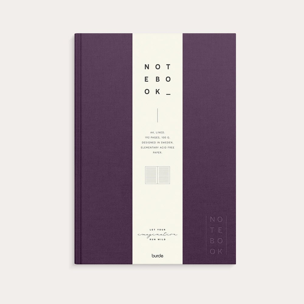 Notesbog A4 Linjeret Tekstil lilla 192 sider
