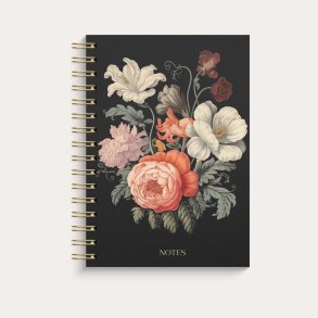 Notesbog A5 M. spiral Linjeret Dark Bloom 300 sider
