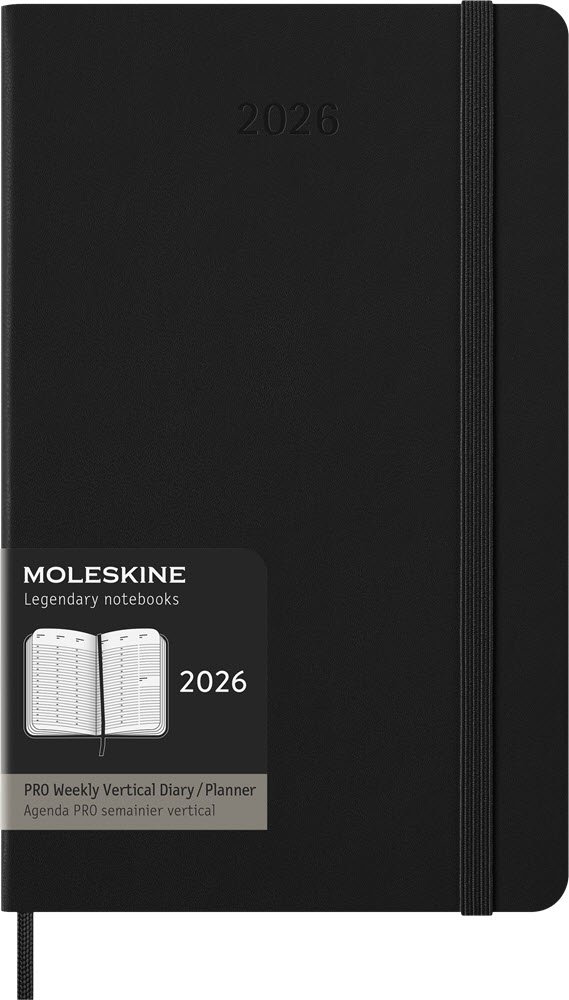 Moleskine 2026 Large Pro Hard Uge Vertikal Sort 