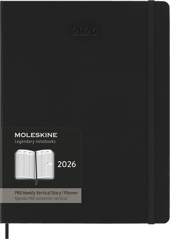 Moleskine 2026 XL Pro Hard Uge Vertikal Sort 