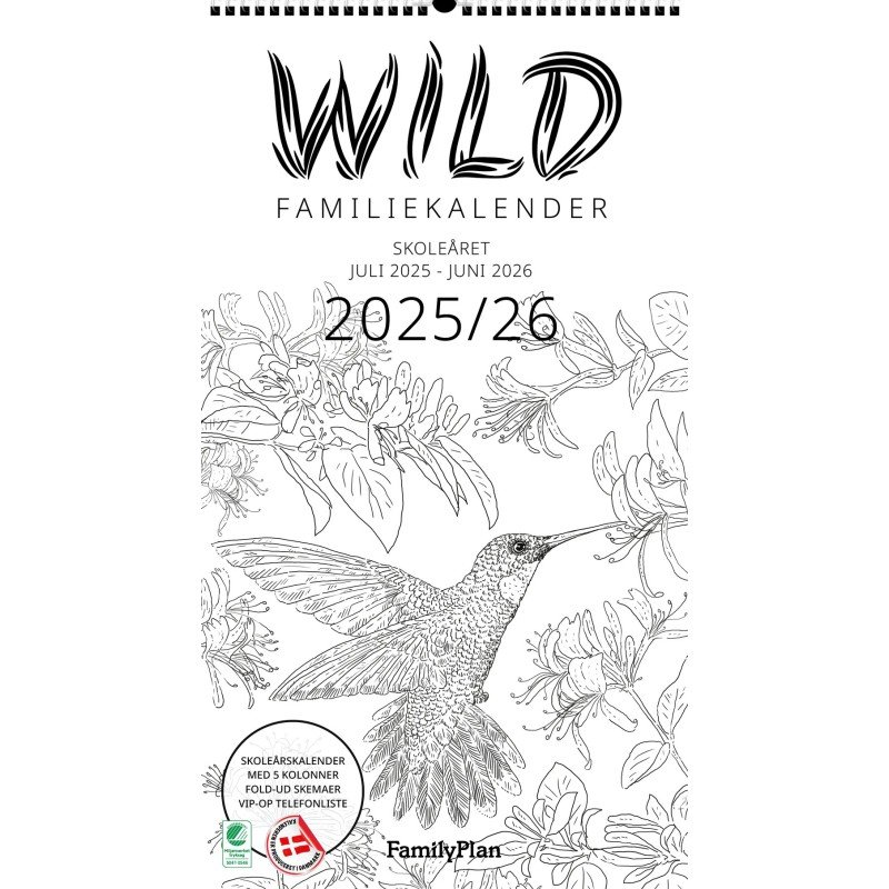 FamilyPlan Skolerskalender 25/26 Wild sort/Hvid 5 kolonner