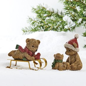 Bamse med unge/p klk polyester brun 9cm