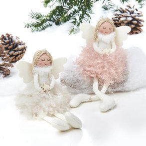 Engel pastelfarvet stof med hngeben 18cm