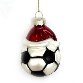 Fodbold glas med nissehue og snor 5cm