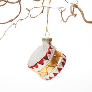 Glasfigurer tromme med snor 5x4cm