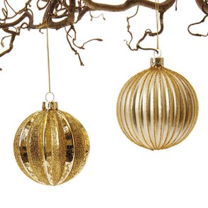 Glaskugle antik guld med snor 8cm