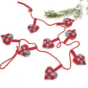 Guirlande filt flethjerte (8) p rd snor 5cm