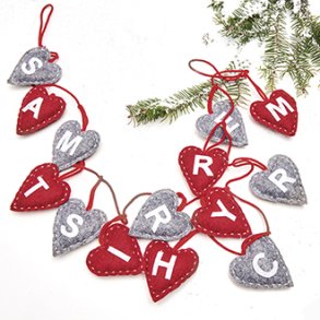 Guirlande filt flethjerte (8) p rd snor 8cm