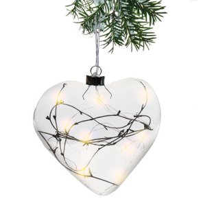 Hjerte glas med LED lys batteri 15x25cm