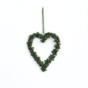 Hjerte med mrkegrnne br med snor 20cm