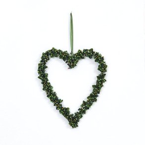 Hjerte med mrkegrnne br med snor 25cm