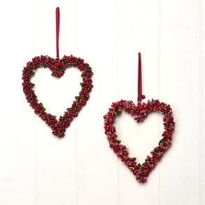 Hjerte med rde br med snor 20cm